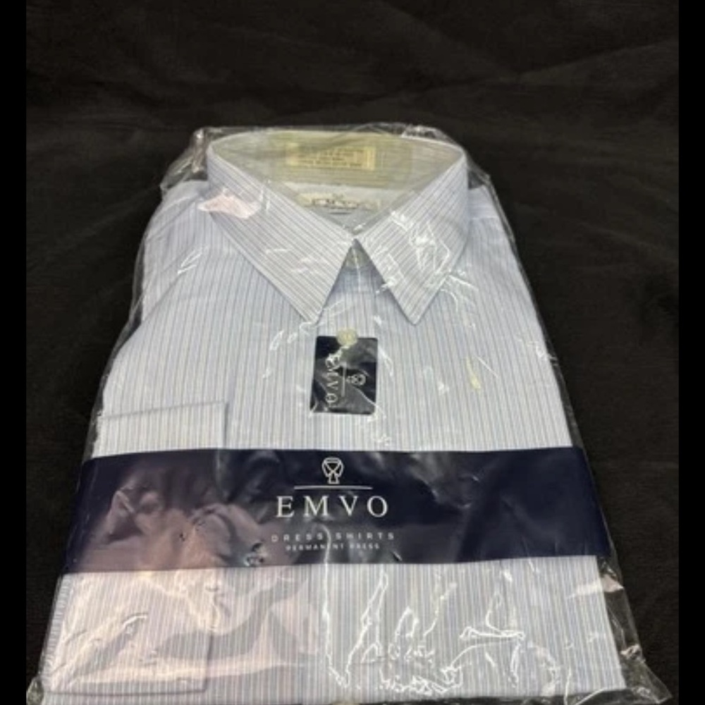 NEW EMVO Blue Stripe Dress Shirt Mens 18  Permanent Press Long Sleeve Button Up